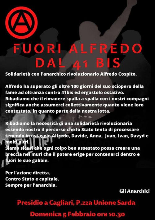 Presidio a Cagliari in solidarietà con Alfredo Cospito