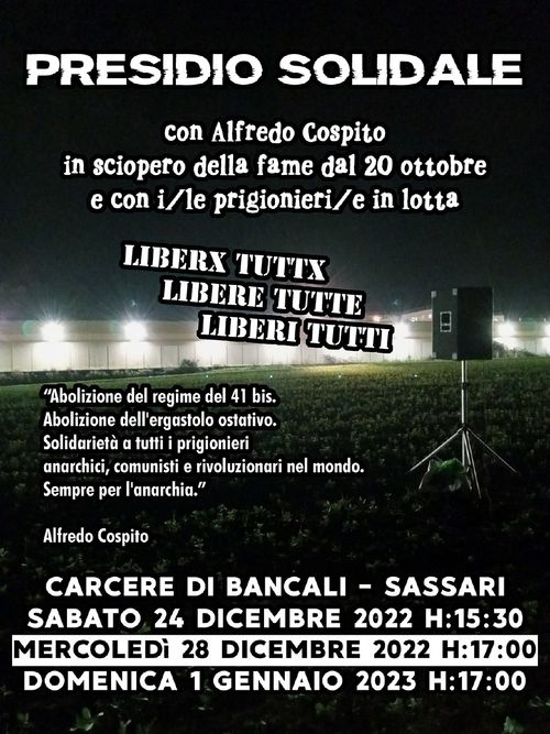 PRESIDIO SOLIDALE CON ALFREDO COSPITO E CONTRO IL 41 BIS