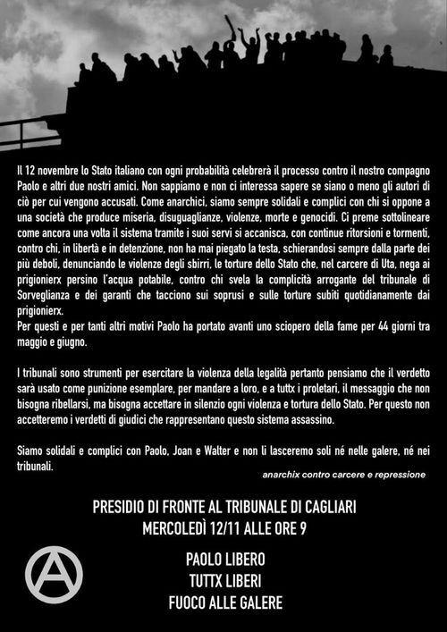 Presidio di fronte al Tribunale di Cagliari