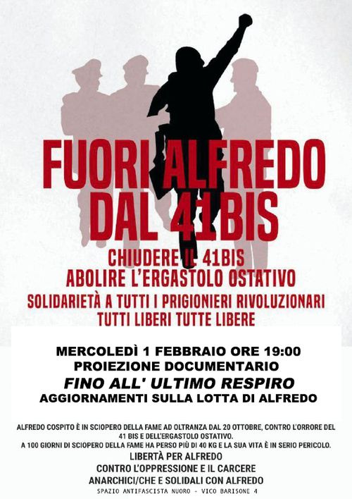 Proiezione documentario "Fino all' ultimo respiro" aggiornamenti sulla lotta di Alfredo Cospito